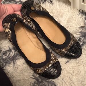 Tory Burch Black and Tan Patterned Flats